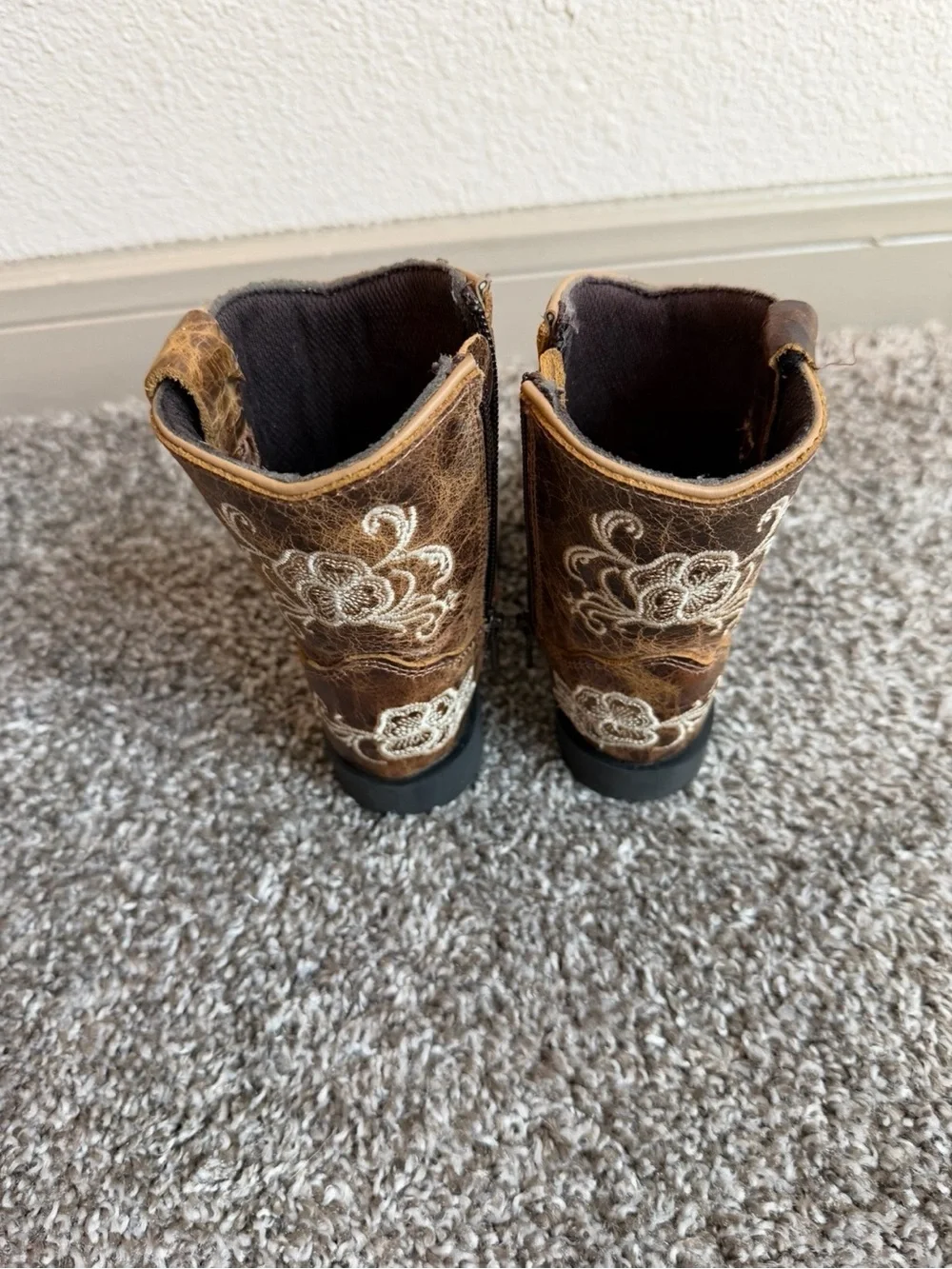 Kids Brown Embroidered Western Boots